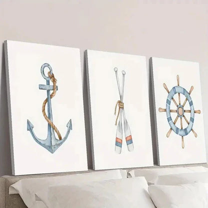 3pcs Sailboat Anchor Paddle Rudder Wall Art Canvas Unframed – High Quality Print 100% Australian Made Wall Canvas