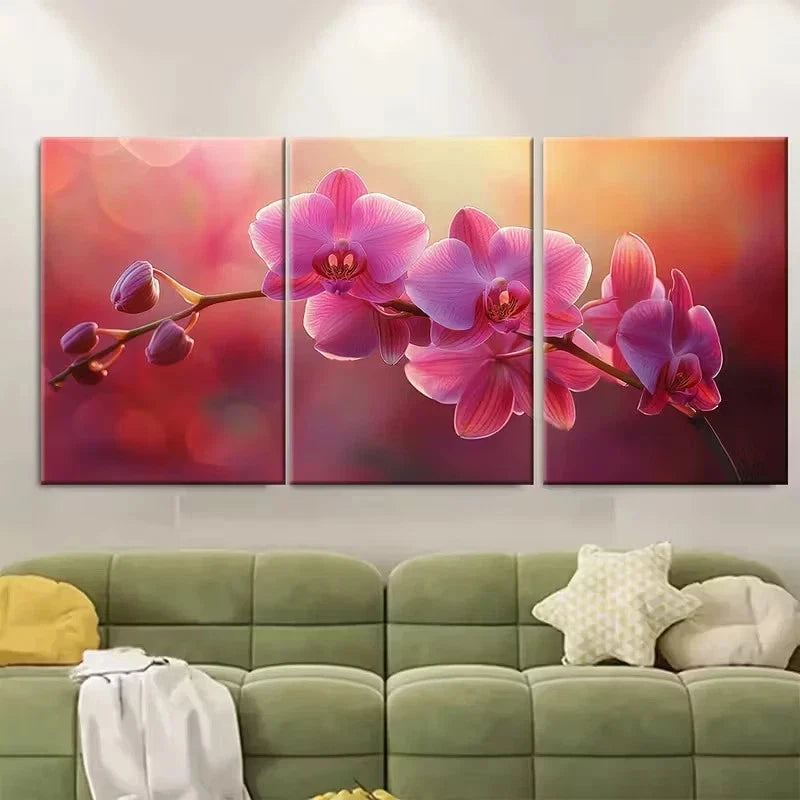 3pcs Pink Orchids Painting Wall Art Set Canvas Framed 50x70cm - High Quality Print 100% Australian Made Wall Canvas Ready to Hang