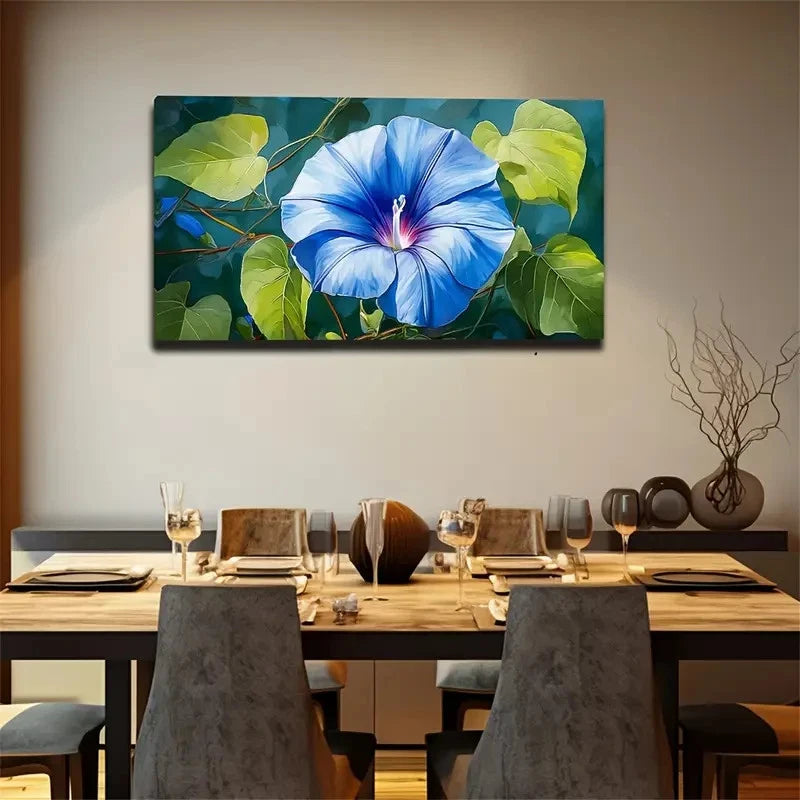 Blue Trumpet Flower Modern Wall Art Canvas Office Home Room Framed 120x60cm