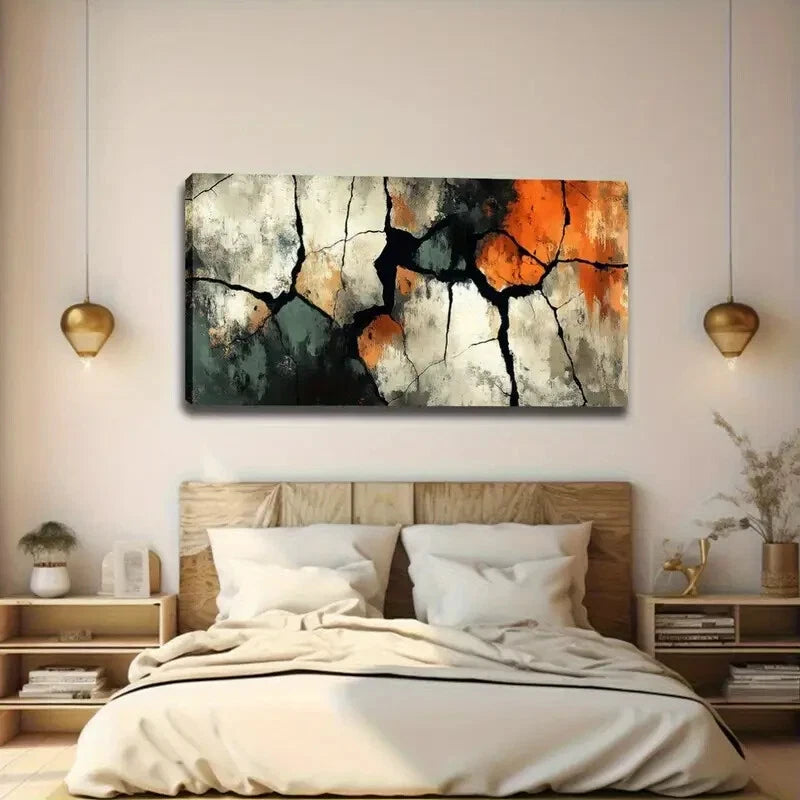 Black Cracked Design Wall Art canvas office home room framed 120x60cm - Bella Home Decor
