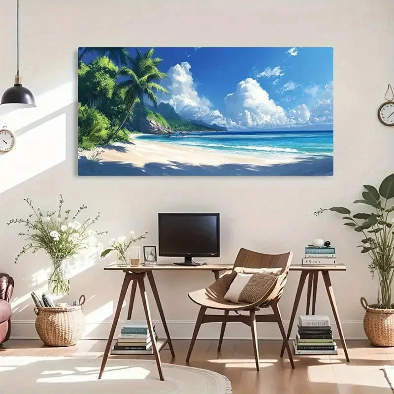 Tropical Beach Vibrant Sky Wall Art Canvas Office Home Room Framed 120x60cm - Bella Home Decor