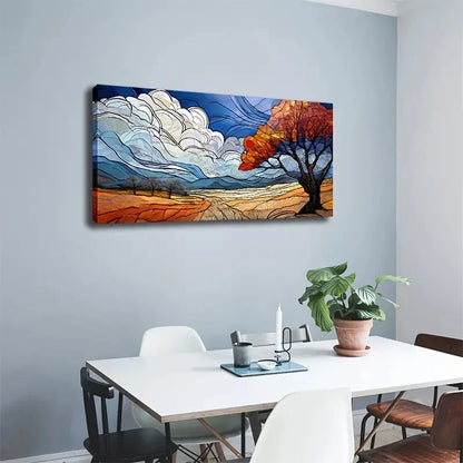 Crack Abstract Tree Field Wall Art Canvas Office Home Room Framed 120x60cm - Bella Home Decor
