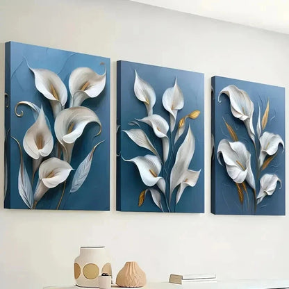 3pcs Modern Floral Blue Minimalist Perfect Wall Art Set Canvas Framed 50x70cm - High Quality Print 100% Australian Made Wall Canvas Ready to Hang - Bella Home Decor