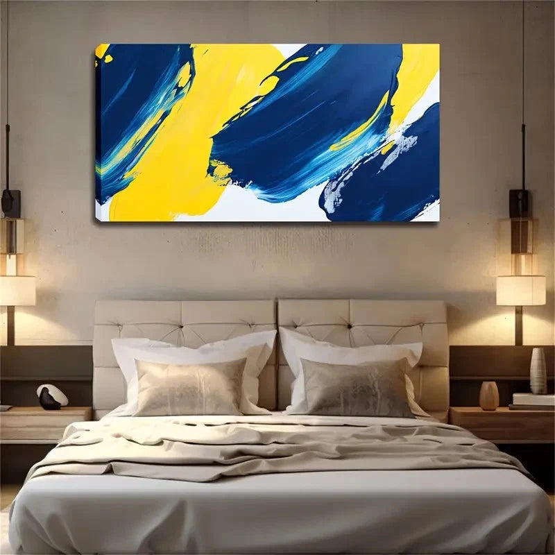Bright Yellow And Deep Blue Wall Art Canvas Office Home Room Framed 120x60cm
