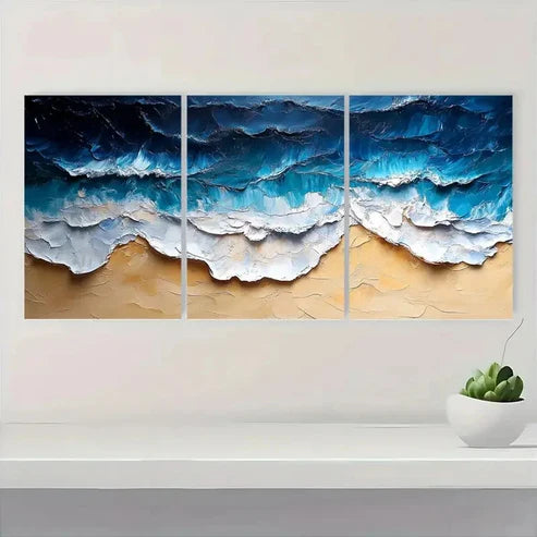 3pcs Ocean Beach Blue & Beige Seascape Wall Art Canvas Unframed – High Quality Print 100% Australian Made Wall Canvas