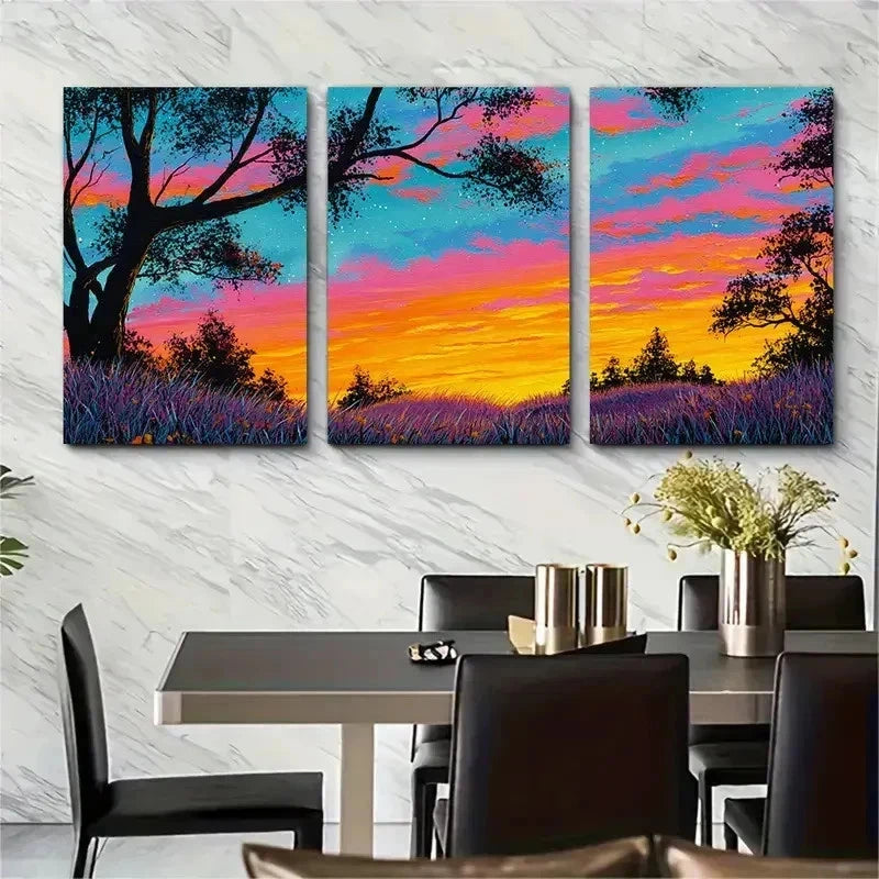 3pcs Original Warm Sunset Painting Perfect Wall Art Set Canvas Framed 50x70cm - High Quality Print 100% Australian Made Wall Canvas Ready to Hang