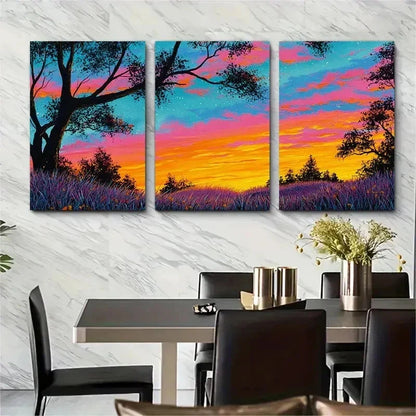 3pcs Original Warm Sunset Painting Perfect Wall Art Set Canvas Framed 50x70cm - High Quality Print 100% Australian Made Wall Canvas Ready to Hang