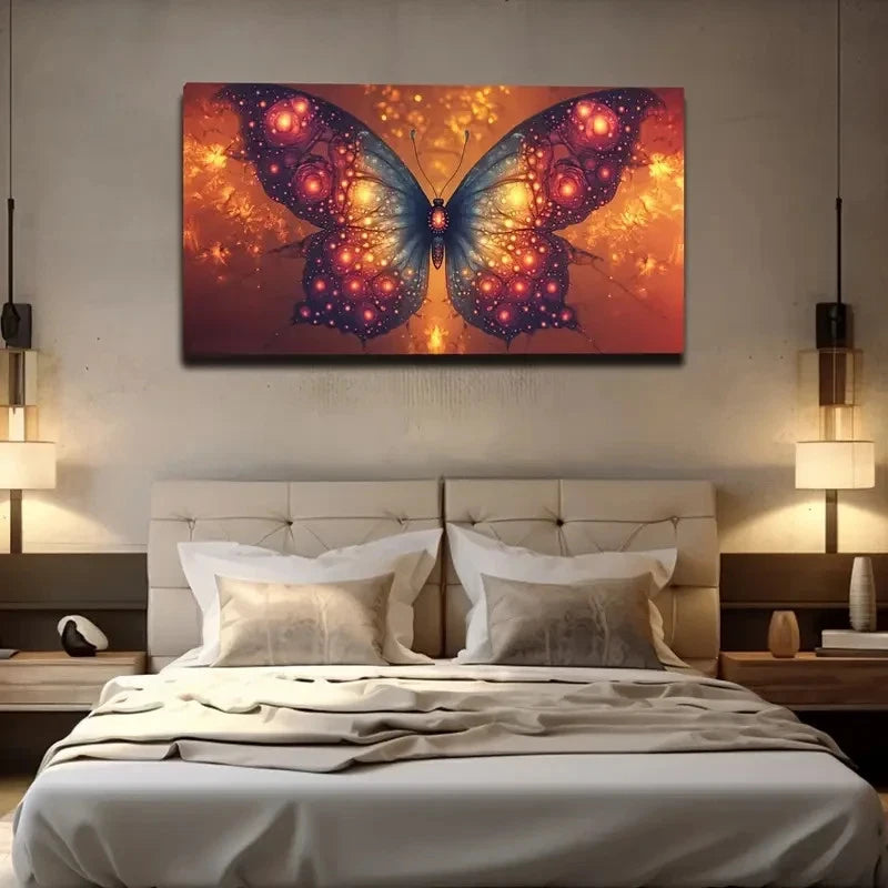 Glowing Dots Blue & Orange Wall Art Canvas Office Home Room Framed 120x60cm