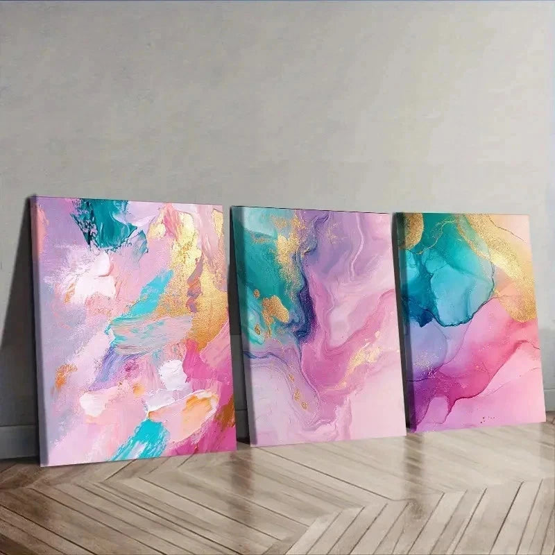 3pcs Featuring Abstract Colorful Designs Wall Art Set Canvas Framed 50x70cm - High Quality Print 100% Australian Made Wall Canvas Ready to Hang