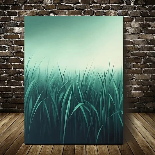 Beautiful Emerald Mint Grassland Landscape Painting 40x60cm Metal Print Ready to Hang
