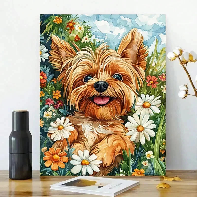 Cute Little Yorkshire Terrier Dog Lying on Its Back 40x60cm Metal Print Ready to Hang