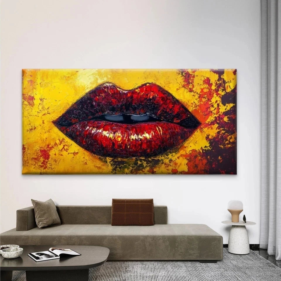 Close-Up Design of Lips Wall Art Canvas Office Home Room Framed 120x60cm