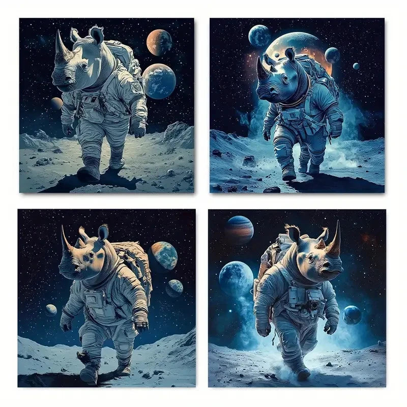 4pcsAstronaut RhinoWall Art Canvas Framed