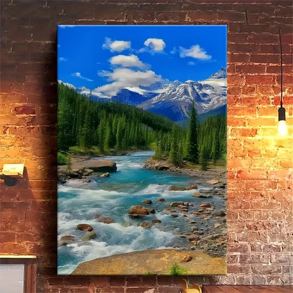 Mountain Stream Landscape & Blue Sky Metal Print Ready to Hang