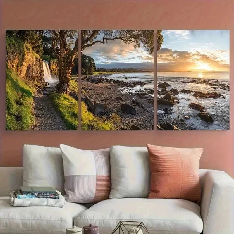 3pcs Falls Park Scenic Views Waterfall PerfectWall Art Set Canvas Framed 60x90cm - High Quality Print 100% Australian Made Wall Canvas Ready to Hang