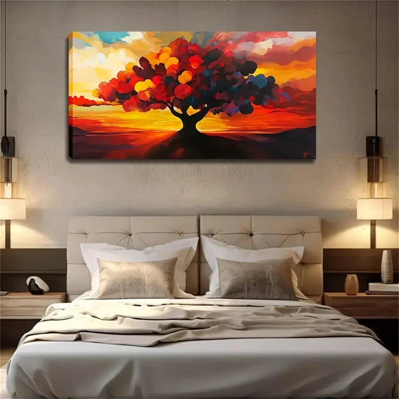Abstract Heart-Filled Tree Wall Art Canvas Office Home Room Framed 120x60cm - Bella Home Decor