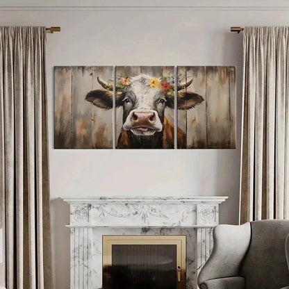 3pcs Farmhouse Cow Farm Animals Rustic Wall Art Set Canvas Framed 60x90cm - High Quality Print 100% Australian Made Wall Canvas Ready to Hang