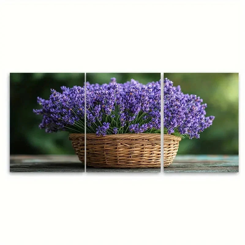 3pcs Lavender in Wicker Basket BI    Wall Art Set Canvas Framed 60x90cm - High Quality Print 100% Australian Made Wall Canvas Ready to Hang