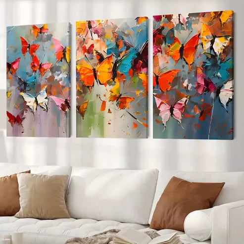 3pcs Colorful Abstract Butterfly Painting Wall Art Set Canvas Unframed - High Quality Print 100% Australian Made Wall Canvas