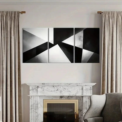 3pcs Black And White Geometric Abstraction    Wall Art Set Canvas Framed 60x90cm - High Quality Print 100% Australian Made Wall Canvas Ready to Hang - Bella Home Decor
