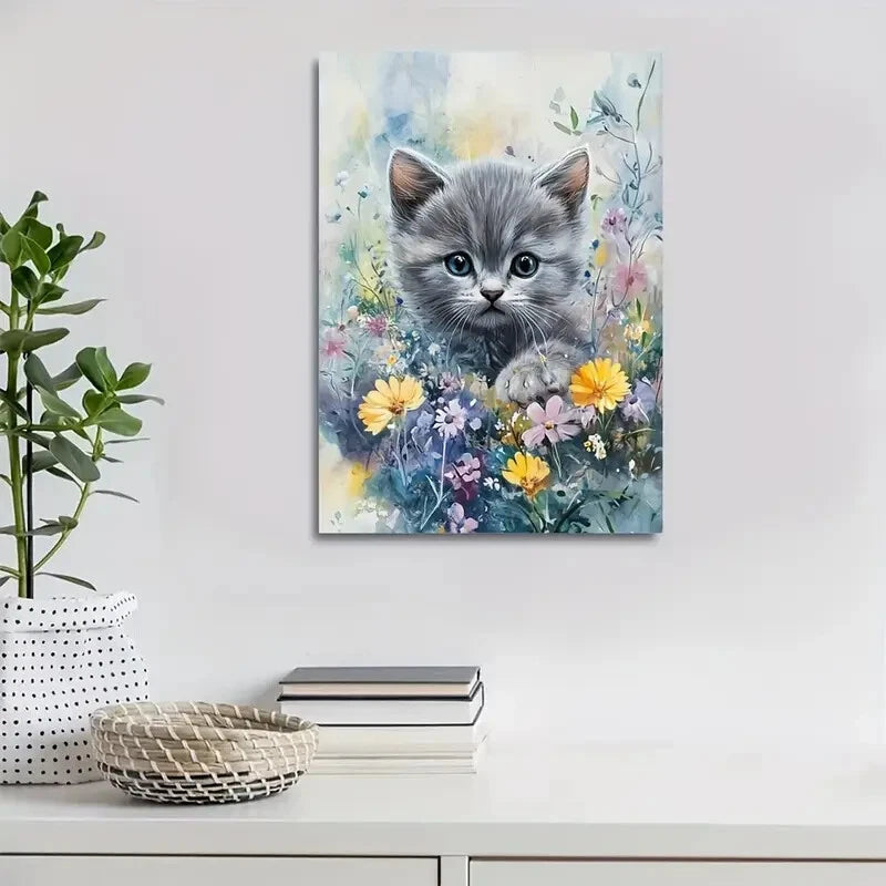 Adorable British Shorthair Kitten Vibrant Painting 40x60cm Metal Print Ready to Hang - Bella Home Decor