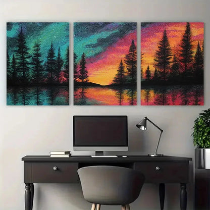 3pcs Starry Night & Sunrise Forest Décor Perfect Wall Art Set Canvas Framed 40x60cm - High Quality Print 100% Australian Made Wall Canvas Ready to Hang