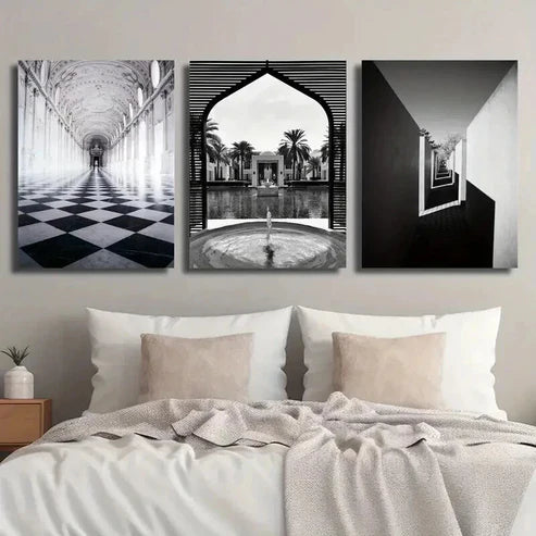 3pcs Venalia Palace Moroccan Arches & Medgreent Wall Art Set Canvas Unframed - High Quality Print 100% Australian Made Wall Canvas
