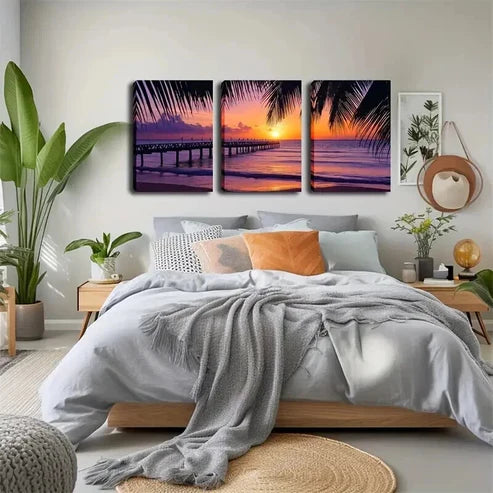 3pcs Coastal Beach Sunrise Oil Painting  Wall Art Canvas Unframed - High Quality Print 100% Australian Made Wall Canvas - Bella Home Decor