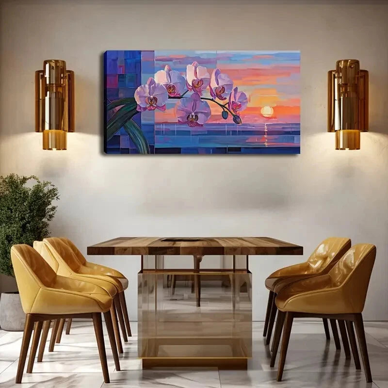 Vibrant Sunset Hues Orchid Wall Art Canvas Office Home Room Framed 120x60cm - Bella Home Decor