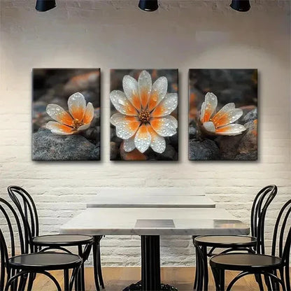 3pcs Elegant Dew-Kissed Orange Bloom Wall Art Canvas Unframed - High Quality Print 100% Australian Made Wall Canvas
