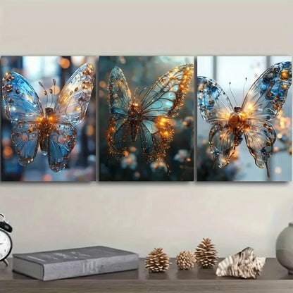 3pcs Mechanical Butterfly Wall Art Set Canvas Framed 50x70cm - High Quality Print 100% Australian Made Wall Canvas Ready to Hang