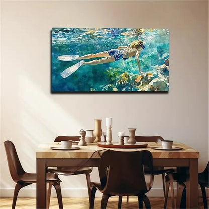 A Person Who Swims Ocean Wall Art Canvas Office Home Room Framed 120x60cm