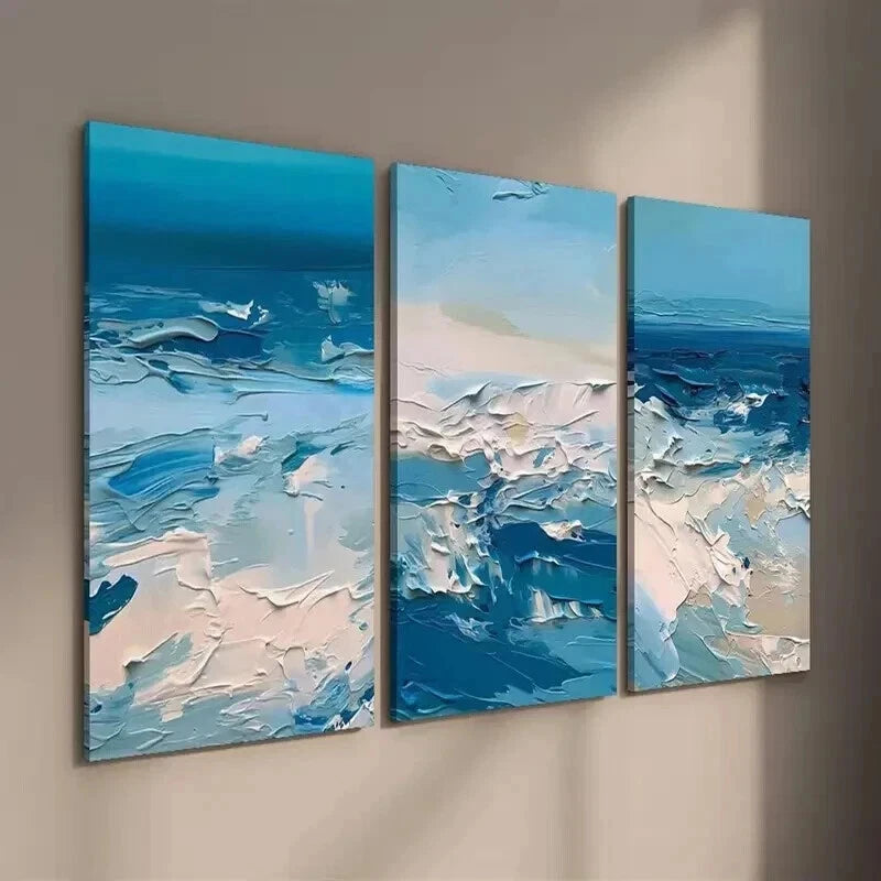 3pcs Dark Blue Abstract Seascape Wall Art Set Canvas Framed 60x90cm - High Quality Print 100% Australian Made Wall Canvas Ready to Hang