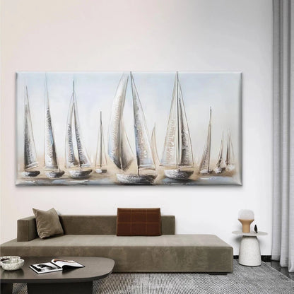 Nautical Sailing Boats on Sea Wall Art Canvas Office Home Room Framed 120x60cm