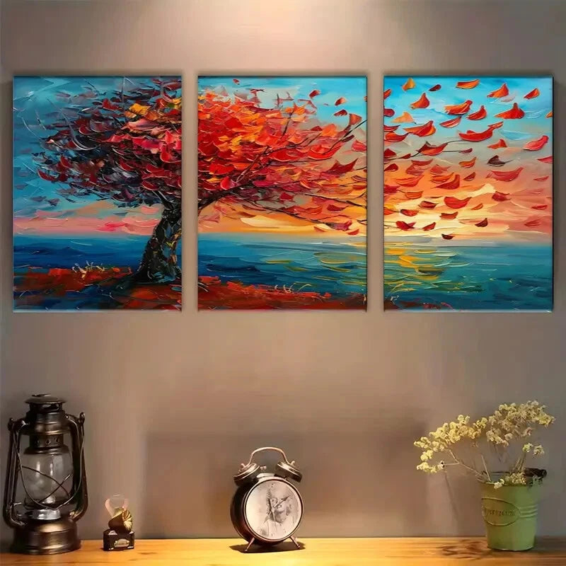 3pcs Set Multicolor Leaves Vibrant Metal Print Ready to Hang Art