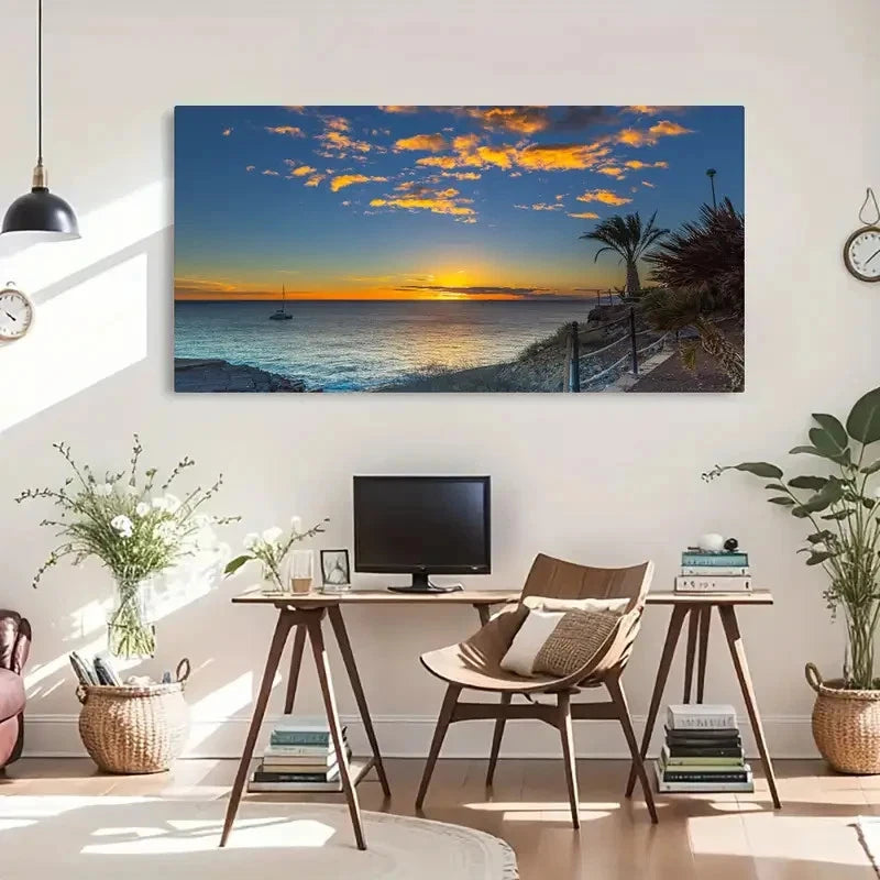 Deco Retro Style Sunset Wall Art Canvas Office Home Room Framed 120x60cm