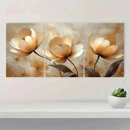 3pcs Beige Art Flower Art Painting VB Wall Art Set Canvas Unframed - High Quality Print 100% Australian Made Wall Canvas - Bella Home Decor