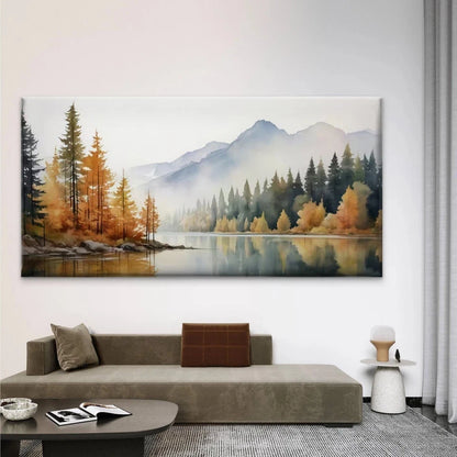 Autumn Mountain Lake Wall Art Canvas Office Home Room Framed 120x60cm
