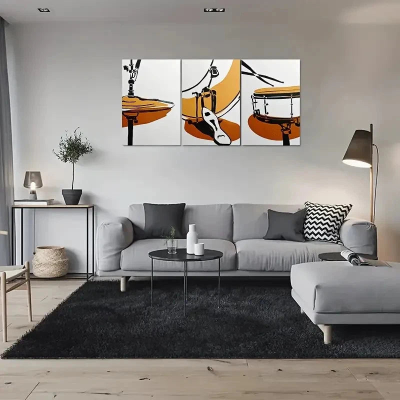 3pcs Abstract Drum Set Painting Metal Print Ready to Hang Art - Bella Home Decor