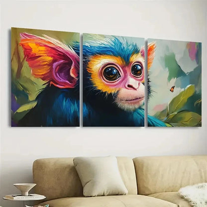 3pcs Vibrant Curious Monkey & Butterfly Canvas Wall Art Set Canvas Framed 50x70cm - High Quality Print 100% Australian Made Wall Canvas Ready to Hang - Bella Home Decor