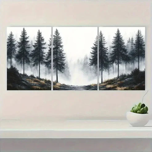 3pcs Sketch Pine Trees Landscape Wall Art Set Canvas Unframed - High Quality Print 100% Australian Made Wall Canvas