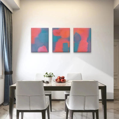 3pcs Vibrant Pink and Teal Abstract Colour Shapes Wall Art Set Canvas Framed 50x70cm - High Quality Print 100% Australian Made Wall Canvas Ready to Hang