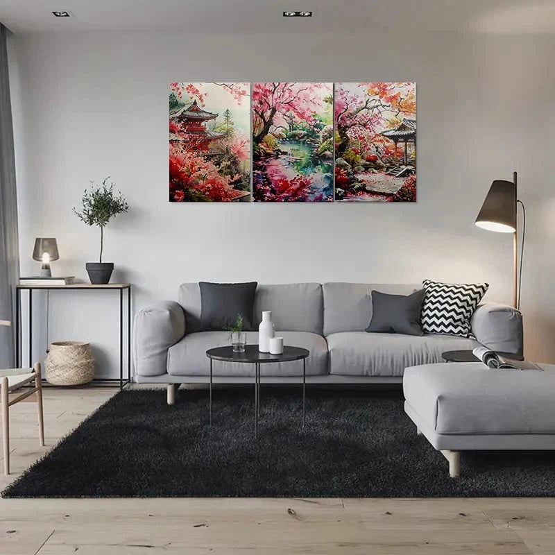 3pcs Cherry Blossom Garden Modern Nature Metal Print Ready to Hang Art - Bella Home Decor
