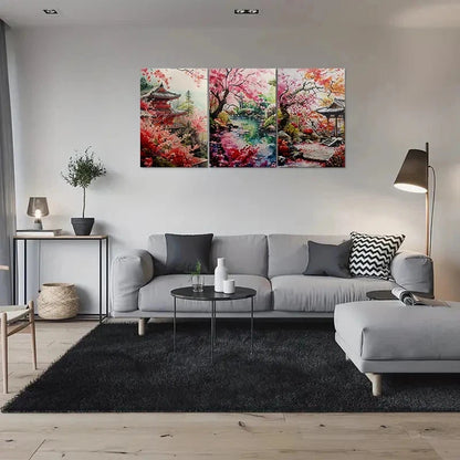 3pcs Cherry Blossom Garden Modern Nature Metal Print Ready to Hang Art - Bella Home Decor