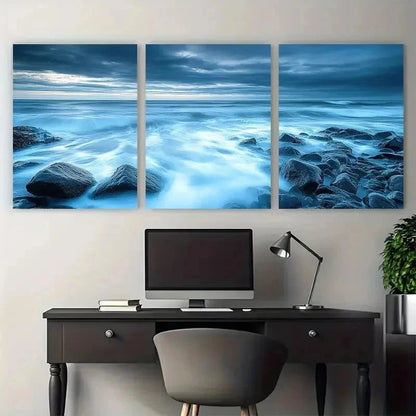 3pcs Long Exposure Seascape Perfect Wall Art Set Canvas Framed 50x70cm - High Quality Print 100% Australian Made Wall Canvas Ready to Hang