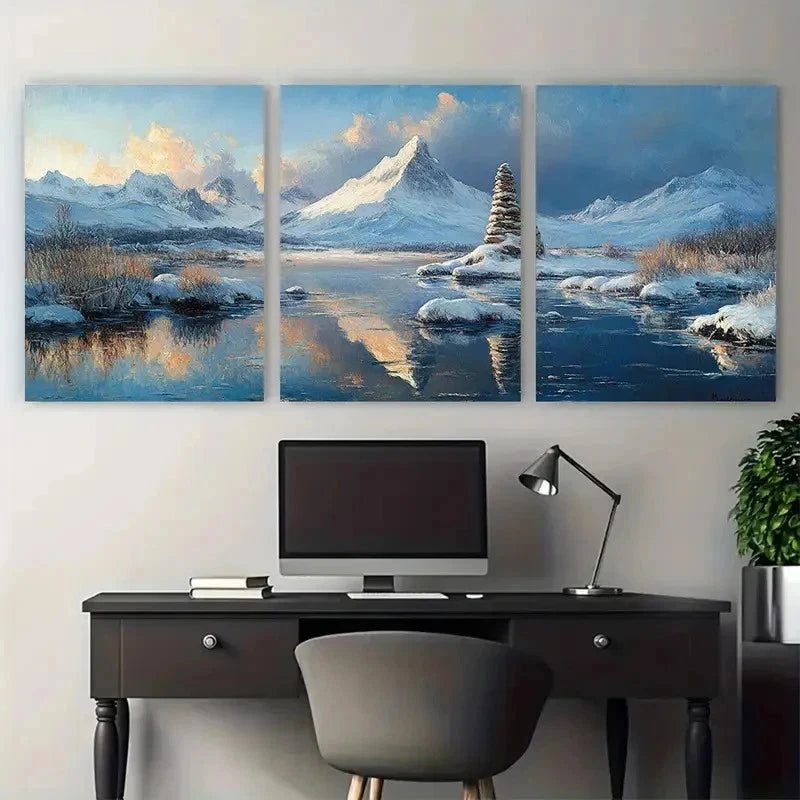 3pcs Monet Wheatstacks Snow Effect Perfect Wall Art Set Canvas Framed 50x70cm - High Quality Print 100% Australian Made Wall Canvas Ready to Hang