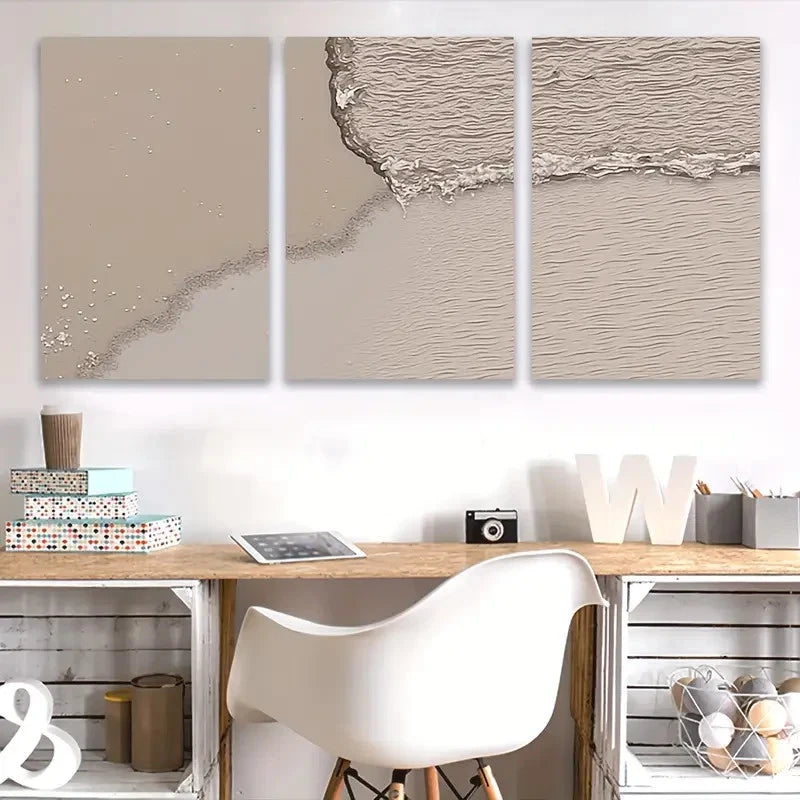 3pcs Close-Up Beach Scene with Pebbles & Waves Wall Art Set Canvas Framed 40x60cm - High Quality Print 100% Australian Made Wall Canvas Ready to Hang - Bella Home Decor