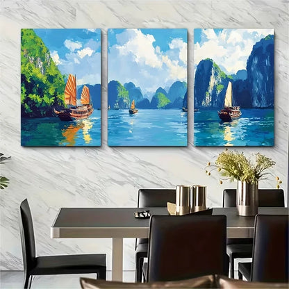 3pcs Lush Greenery & Majestic Cliffs Wall Art Set Canvas Framed 40x60cm - High Quality Print 100% Australian Made Wall Canvas Ready to Hang