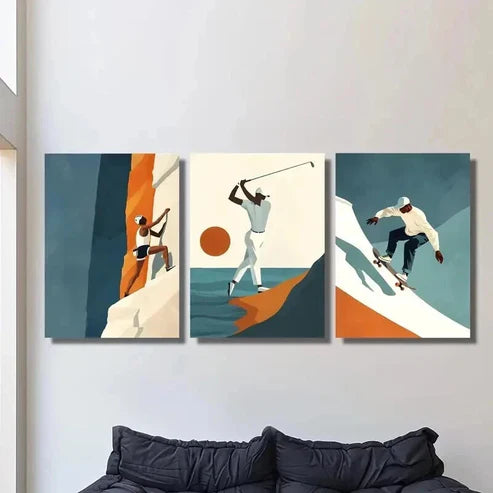 3pcs Climbing Golf Skateboarding Illustrations Wall Art Canvas Unframed – High Quality Print 100% Australian Made Wall Canvas - Bella Home Decor