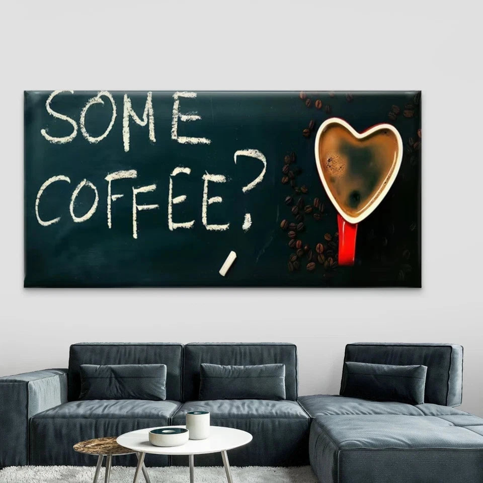 Heart Coffee Cup with Coffee Wall Art Canvas Office Home Room Framed 120x60cm